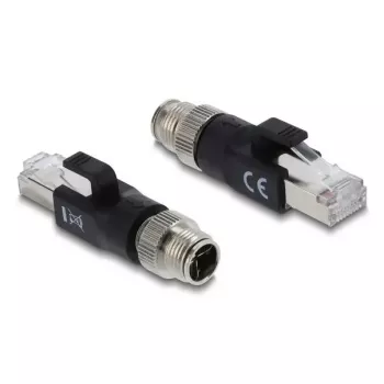 Adapteris DELOCK M12 X-koduotas 8 kontaktų kištukas į RJ45 lizdą, auksuoti kontaktai, juodas