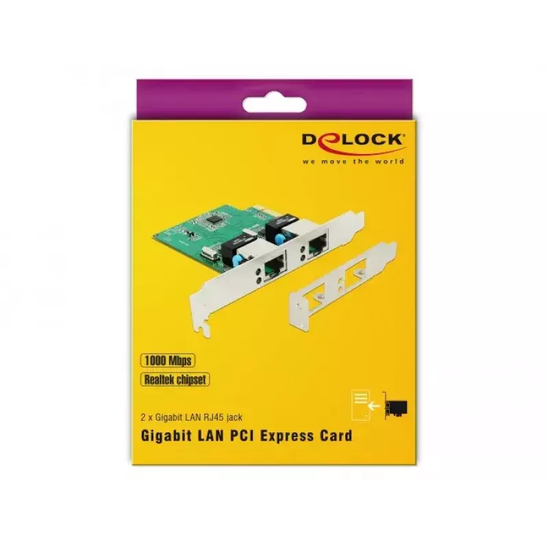 DeLOCK 89999 PCI Express x1 dviguba Gigabit LAN tinklo plokštė, 2x RJ45, RTL8111