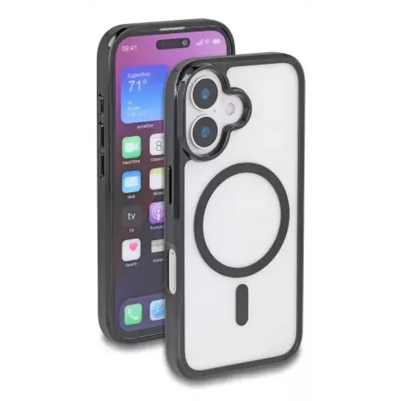 Mobiliojo telefono dėklas DELOCK 81266, skirtas Apple iPhone 16, 15,5 cm (6,1 inch) ekranui, juodas ir permatomas