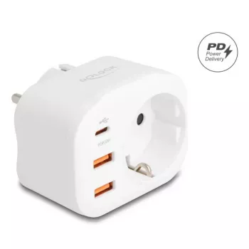 DeLOCK 11498 maitinimo kištuko adapteris, hibridinis E/F tipas, F tipo lizdas, baltas