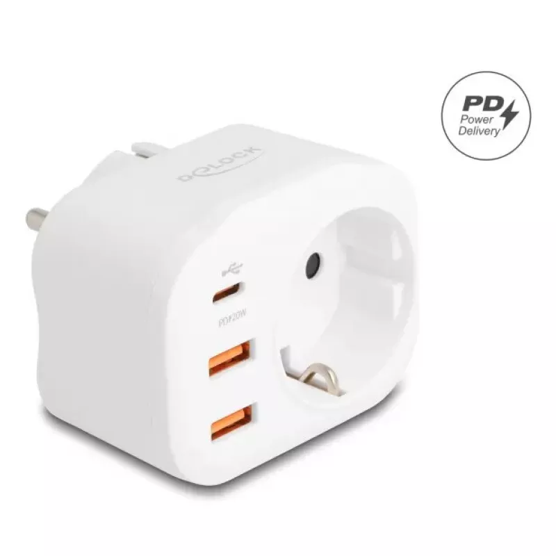 DeLOCK 11498 maitinimo kištuko adapteris, hibridinis E/F tipas, F tipo lizdas, baltas