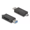 Kortelių skaitytuvas DELOCK USB 5 Gbps USB Type-C / Type-A SD ir MicroSD, juodas, 5000 Mbit/s, 21×77×10 mm