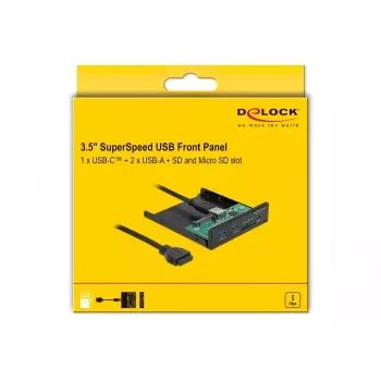 DeLOCK priekinis skydelis 3,5 colio USB 5 Gbps 1 x USB Type-C + 2 x USB Type-A + SD ir Micro SD lizdai