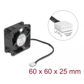 DELOCK Kompiuterio korpuso ventiliatorius 6 cm (60x60x25 mm) 12 V DC, rutulinis guolis, juodas