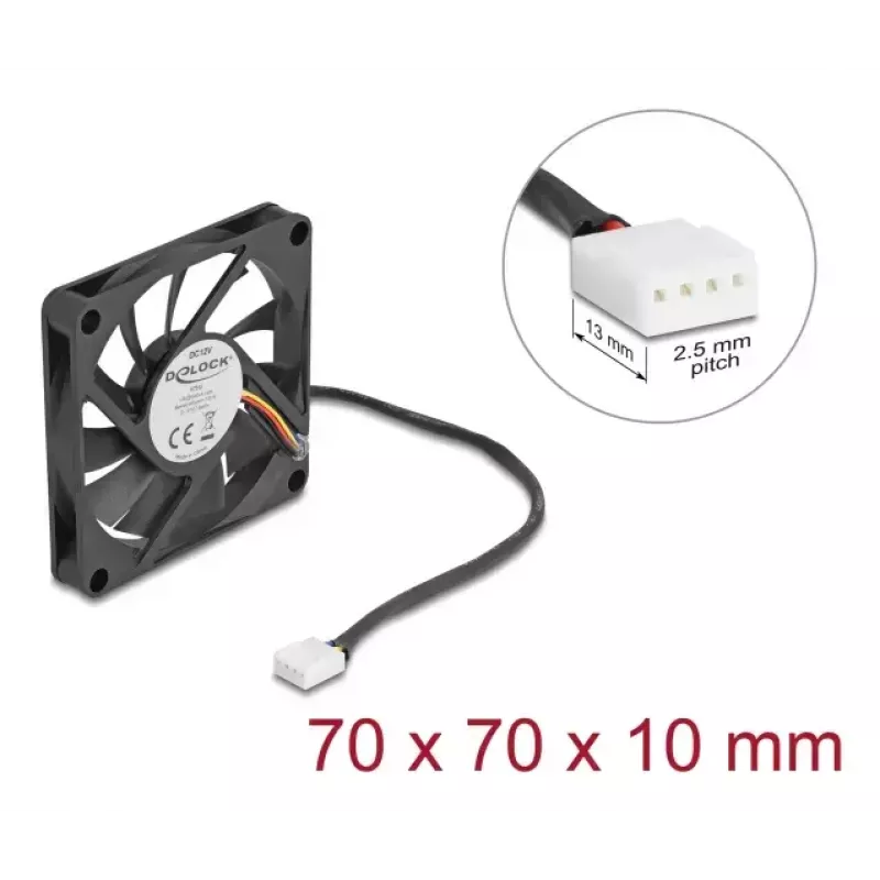 Ašinis ventiliatorius DeLOCK 67315, 12 V DC, 70 x 70 x 10 mm, juodas