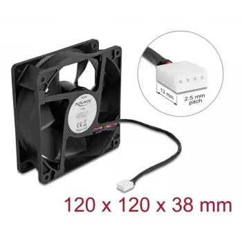 Ventiliatorius DELOCK 67298 120 mm juodas 12 cm rutulinis guolis 12 V DC 3,53 m³/h