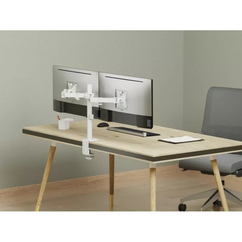 Equip 17 inch-32 inch dvikojis reguliuojamas monitorių laikiklis ant stalo, baltas
