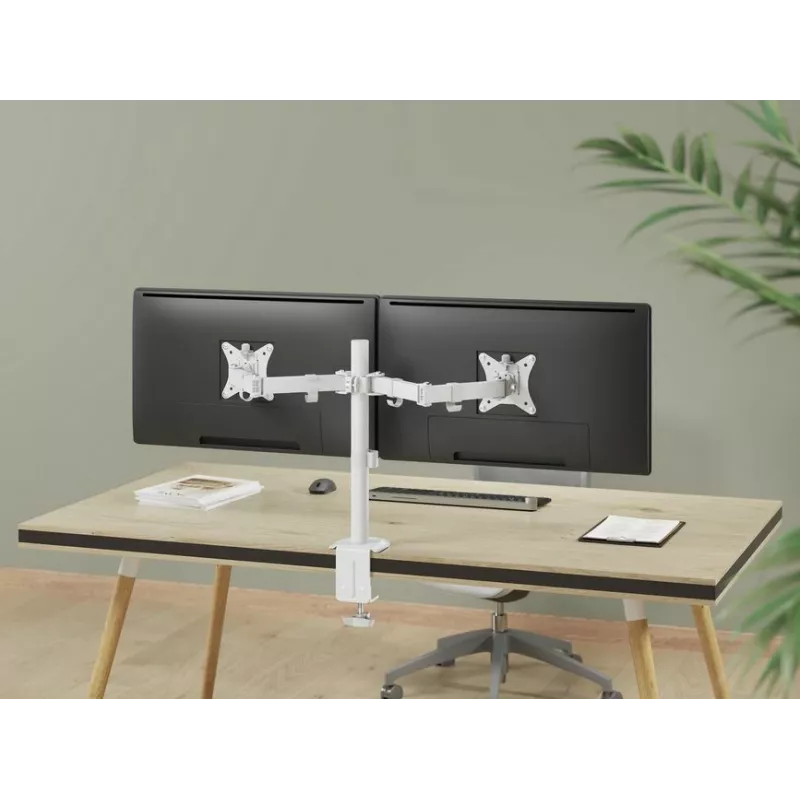 Equip 17 inch-32 inch dvikojis reguliuojamas monitorių laikiklis ant stalo, baltas