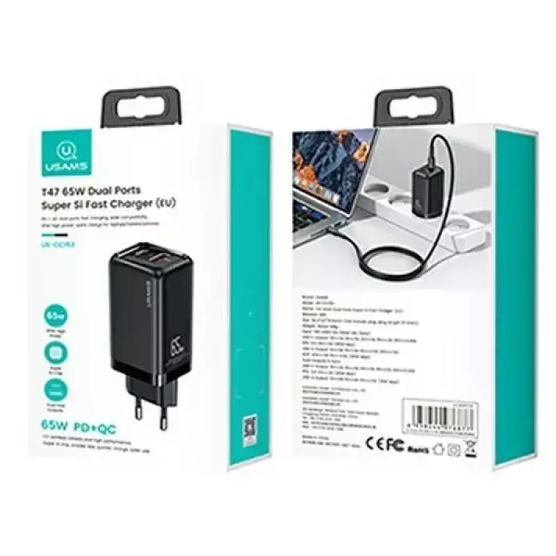 Įkroviklis usams T47 USB / USB-C 65W PD Greitasis Įkrovimas