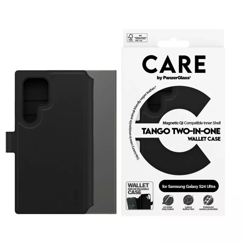 Telefono dėklas PanzerGlass CARE Feature Case Tango Two-in-One Wallet, skirtas Samsung Galaxy S24 Ultra, permatomas