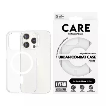 PanzerGlass CARE™ by ® Urban Combat Case skaidrus su balta MagSafe iPhone 15 Pro
