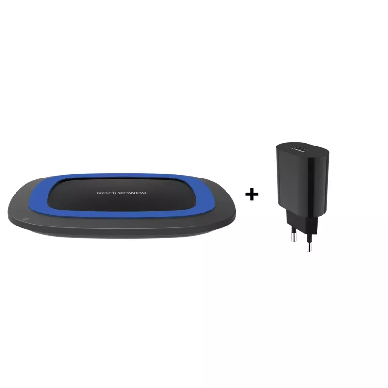 Belaidžio įkrovimo stotelė RealPower FreeCharge-10 su adapteriu, juoda/mėlyna (257640)