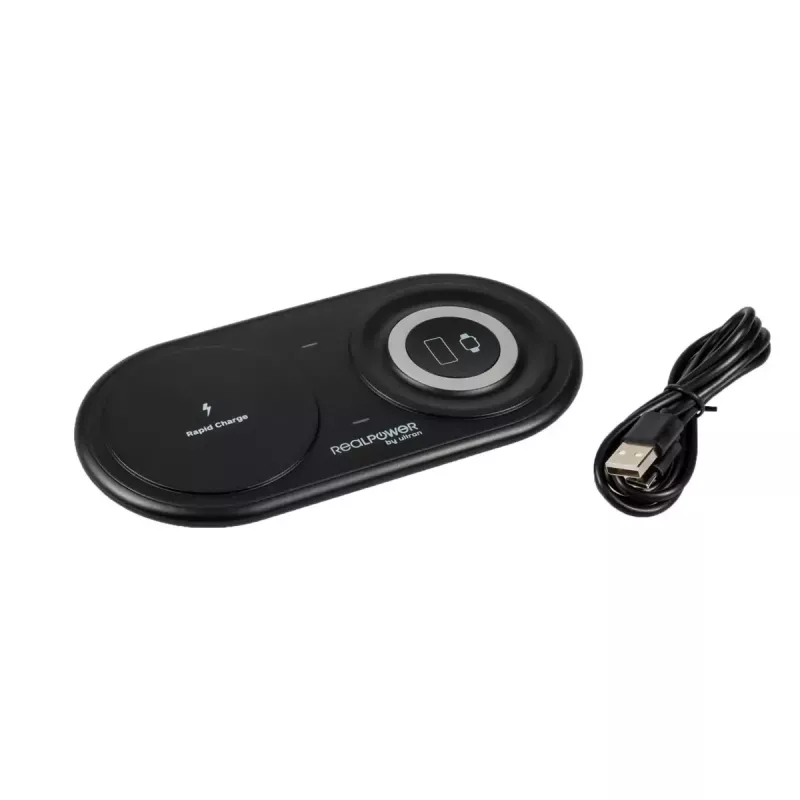 RealPower ChargeAIR Duo belaidis įkroviklis išmaniesiems telefonams ir laikrodžiams, juodas, USB, vidaus naudojimui
