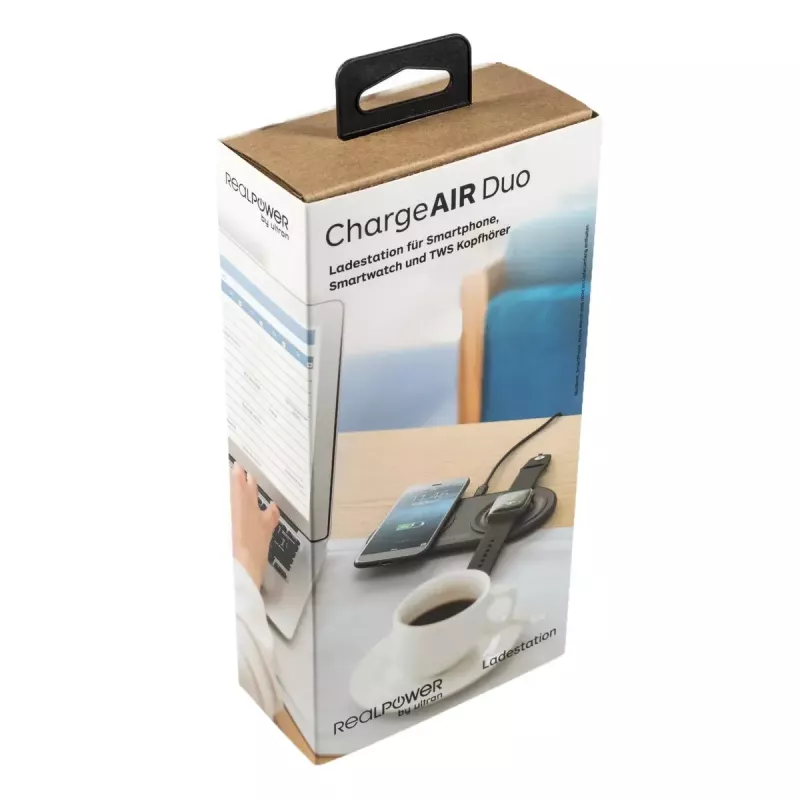 RealPower ChargeAIR Duo belaidis įkroviklis išmaniesiems telefonams ir laikrodžiams, juodas, USB, vidaus naudojimui