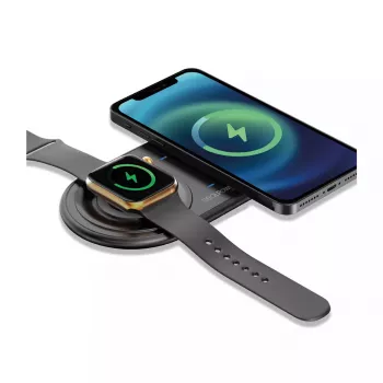 RealPower ChargeAIR Duo belaidis įkroviklis išmaniesiems telefonams ir laikrodžiams, juodas, USB, vidaus naudojimui