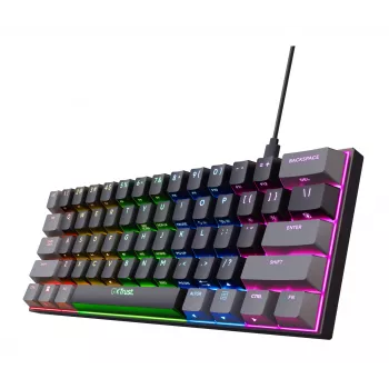 Trust GXT 867 Acira žaidimų klaviatūra USB QWERTZ juoda pilka 60% mechaninė RGB