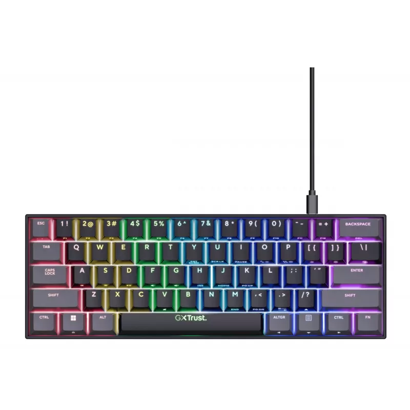 Trust GXT 867 Acira žaidimų klaviatūra USB QWERTZ juoda pilka 60% mechaninė RGB