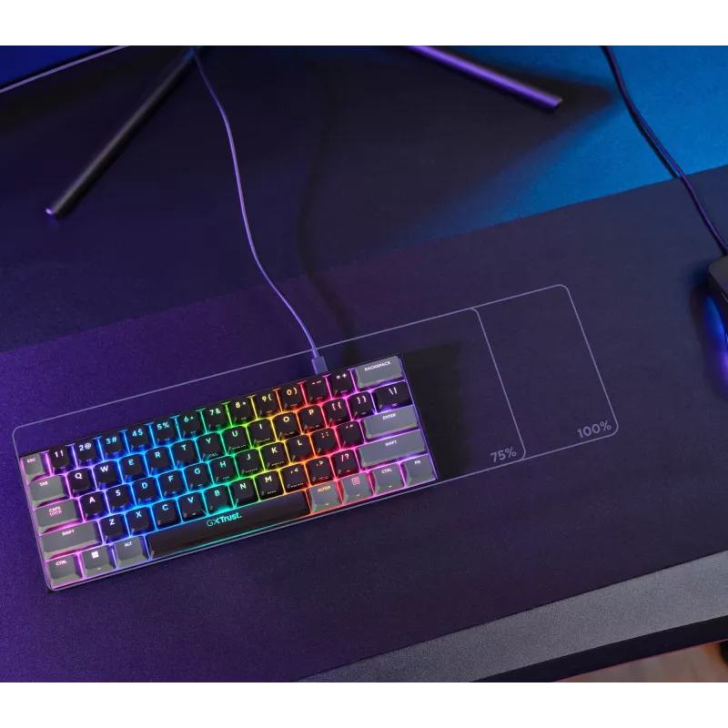 Trust GXT 867 Acira žaidimų klaviatūra USB QWERTZ juoda pilka 60% mechaninė RGB