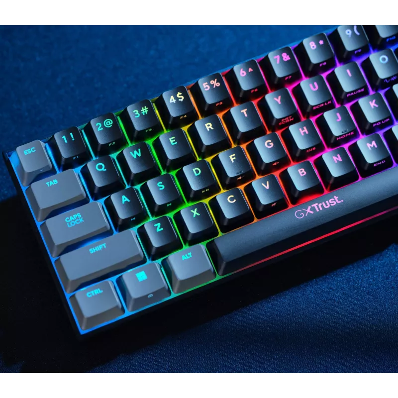 Trust GXT 867 Acira žaidimų klaviatūra USB QWERTZ juoda pilka 60% mechaninė RGB
