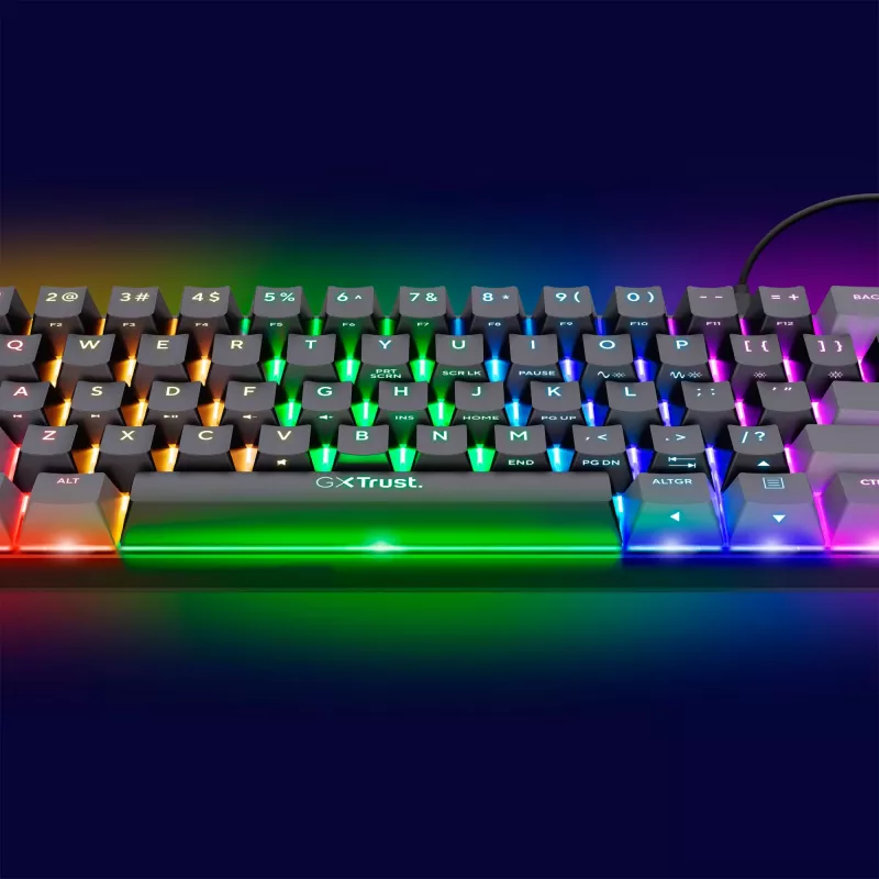 Trust GXT 867 Acira žaidimų klaviatūra USB QWERTZ juoda pilka 60% mechaninė RGB