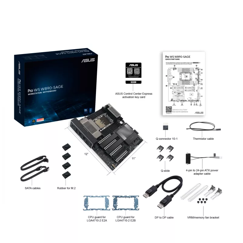 Motininė plokštė ASUS PRO WS W890-SAGE — Intel W890, LGA 4710-2, CEB, 8× DIMM, DDR5, keturių kanalų, 2,5G ir 10G Ethernet