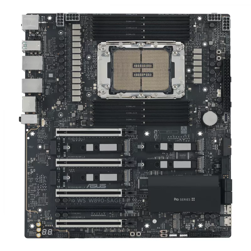 Motininė plokštė ASUS PRO WS W890-SAGE — Intel W890, LGA 4710-2, CEB, 8× DIMM, DDR5, keturių kanalų, 2,5G ir 10G Ethernet