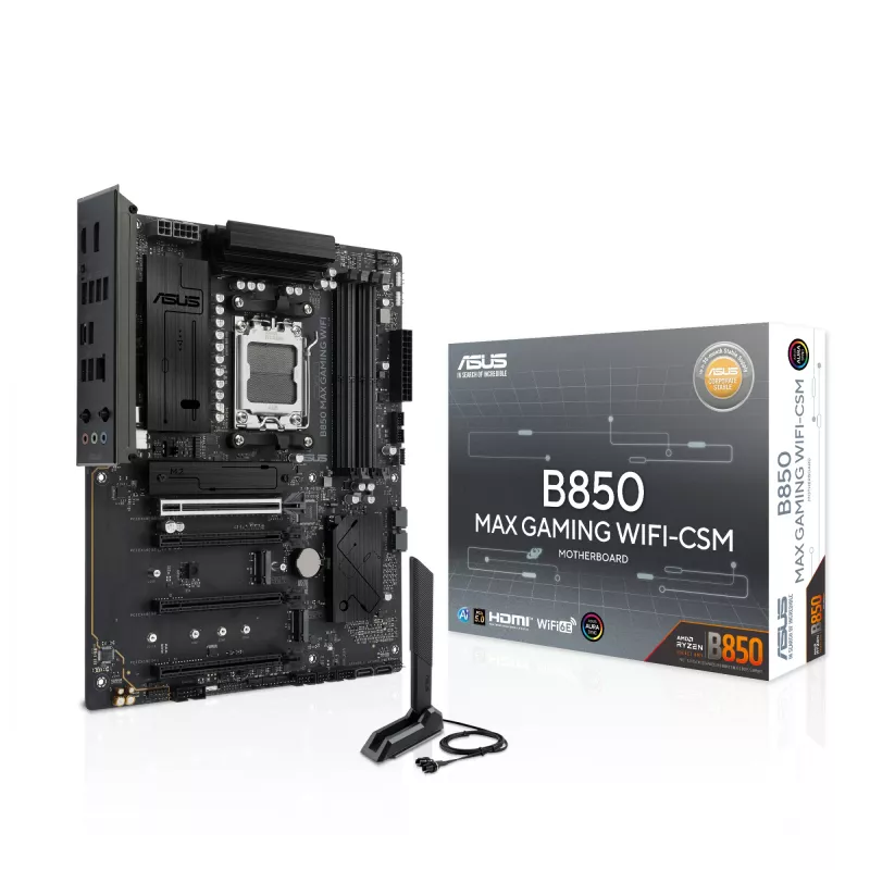Motininė plokštė ASUS B850 MAX GAMING WIFI lizdas AM5 ATX, AMD B850, DDR5, 4 DIMM, 256 GB, Wi‑Fi 6E, 2.5Gb Ethernet