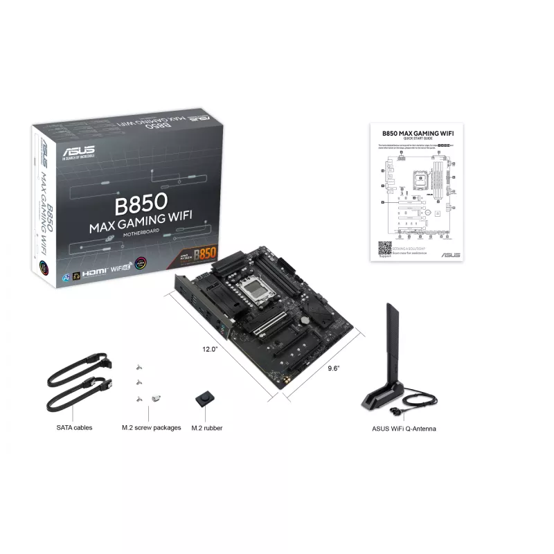 Motininė plokštė ASUS B850 MAX GAMING WIFI lizdas AM5 ATX, AMD B850, DDR5, 4 DIMM, 256 GB, Wi‑Fi 6E, 2.5Gb Ethernet