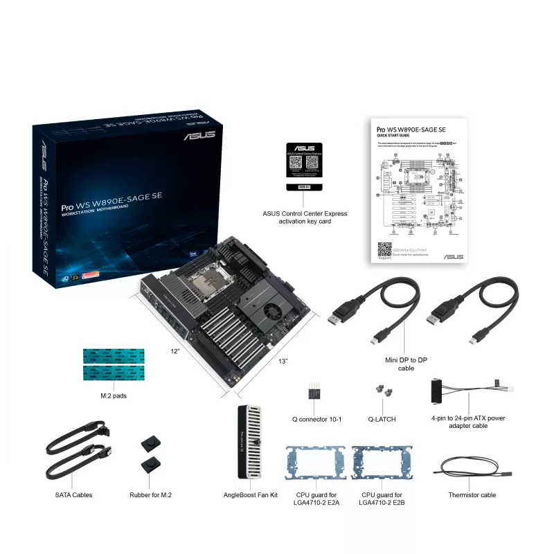 Motininė plokštė ASUS Pro WS W890E-SAGE SE – Intel W890, LGA 4710-2, EEB, 8x DIMM DDR5, aštuonių kanalų atmintis, 10GbE