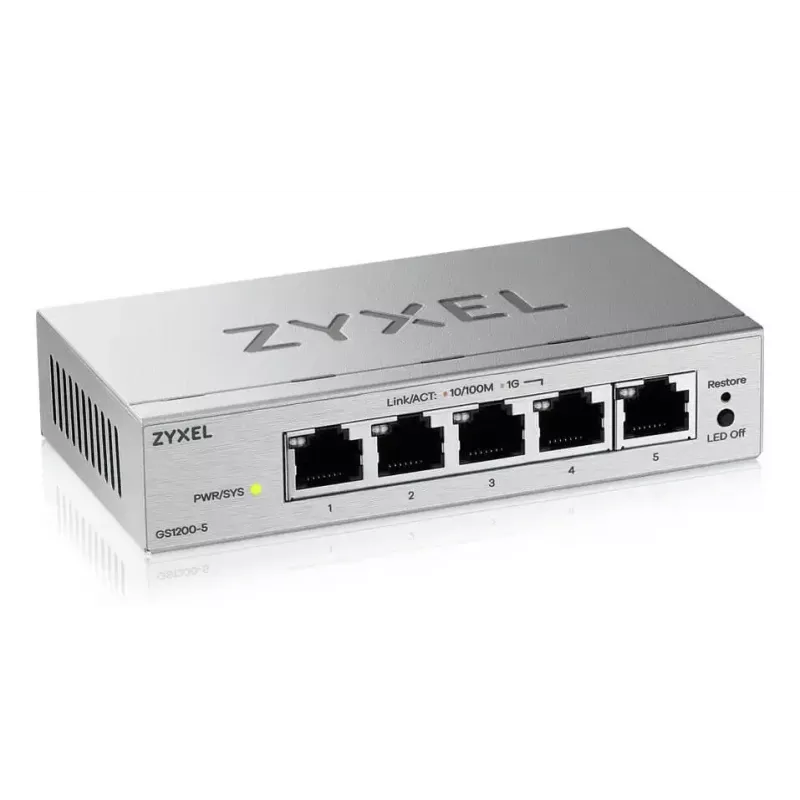 Valdomas L2 Gigabit stalinis komutatorius Zyxel GS1200-5V3 — 5 x RJ-45 10/100/1000, 10 Gbps perjungimas