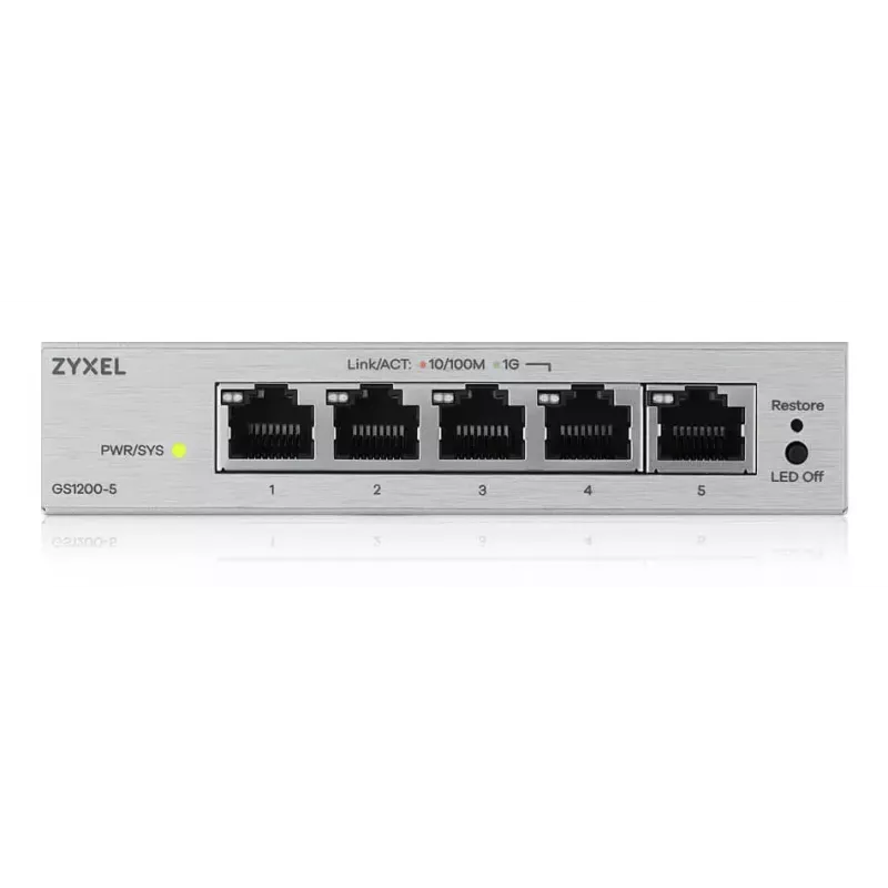 Valdomas L2 Gigabit stalinis komutatorius Zyxel GS1200-5V3 — 5 x RJ-45 10/100/1000, 10 Gbps perjungimas