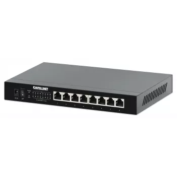 Intellinet 8 prievadų 2,5G Ethernet PoE+ jungiklis: aštuoni 10/100/1000/2500 Mbps PSE PoE+ prievadai, 100 W PoE galios biudžetas, nevaldomas, stalinis / montuojamas ant sienos