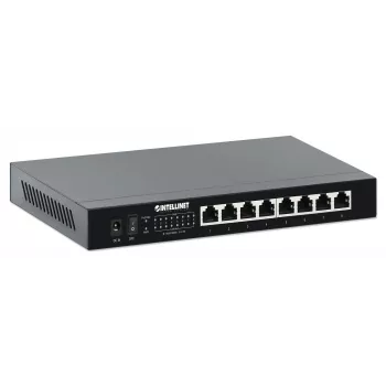 Intellinet 8 prievadų 2,5G Ethernet PoE+ jungiklis: aštuoni 10/100/1000/2500 Mbps PSE PoE+ prievadai, 100 W PoE galios biudžetas, nevaldomas, stalinis / montuojamas ant sienos
