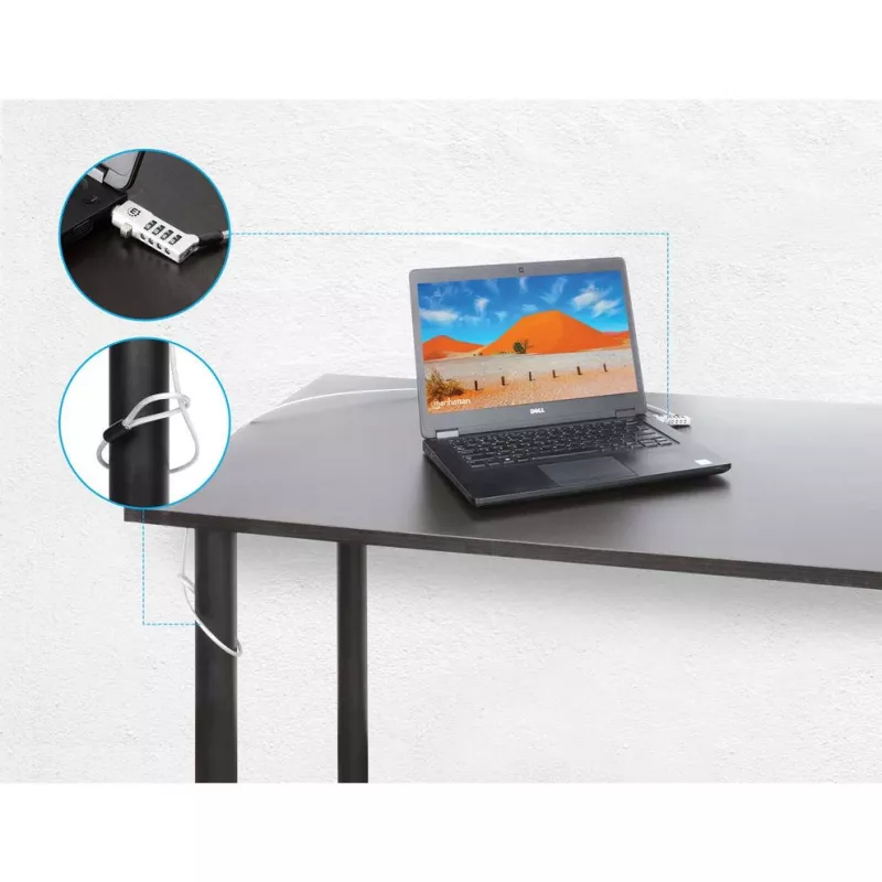 Manhattan Universal 3-in-1 nešiojamojo kompiuterio kombinuotas užraktas, tinka Noble Wedge®, Nano ir K-Slot, 1,8 m, sidabrinis