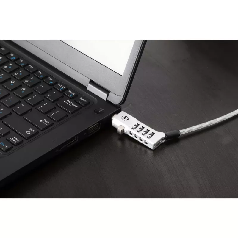 Manhattan Universal 3-in-1 nešiojamojo kompiuterio kombinuotas užraktas, tinka Noble Wedge®, Nano ir K-Slot, 1,8 m, sidabrinis
