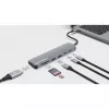 Manhattan USB-C Dock / Hub su kortelių skaitytuvu, prievadai (x5): HDMI, USB-A (x2) ir USB-C (x2), su Power Delivery (PD) 100W – reikalingas išorinis USB-C įkroviklis (neįtrauktas). Maitinamas per USB (nereikia išorinio maitinimo šaltinio), kai PD nenaudo