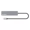 Manhattan USB-C Dock / Hub su kortelių skaitytuvu, prievadai (x5): HDMI, USB-A (x2) ir USB-C (x2), su Power Delivery (PD) 100W – reikalingas išorinis USB-C įkroviklis (neįtrauktas). Maitinamas per USB (nereikia išorinio maitinimo šaltinio), kai PD nenaudo