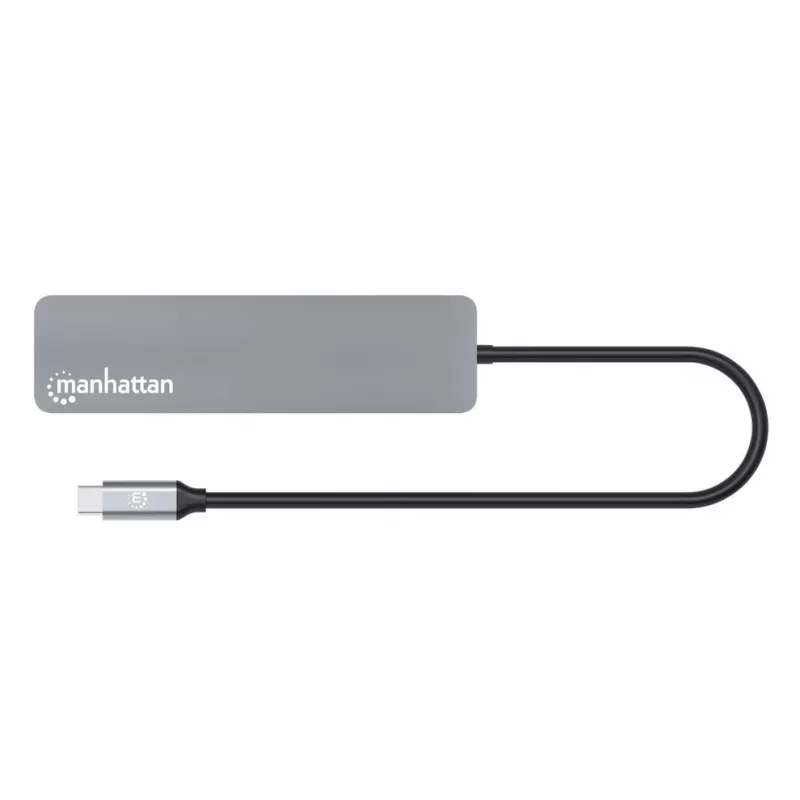 Manhattan USB-C Dock / Hub su kortelių skaitytuvu, prievadai (x5): HDMI, USB-A (x2) ir USB-C (x2), su Power Delivery (PD) 100W – reikalingas išorinis USB-C įkroviklis (neįtrauktas). Maitinamas per USB (nereikia išorinio maitinimo šaltinio), kai PD nenaudo