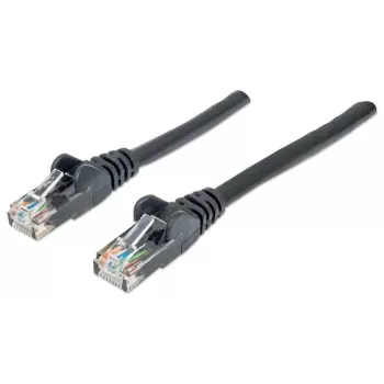 Intellinet tinklo jungiamasis kabelis, Cat6, 0,5 m, juodas, CCA, U/UTP, PVC, RJ45, auksuoti kontaktai, apsaugotas nuo užkabinimo, su gaubtuku, viso naudojimo garantija