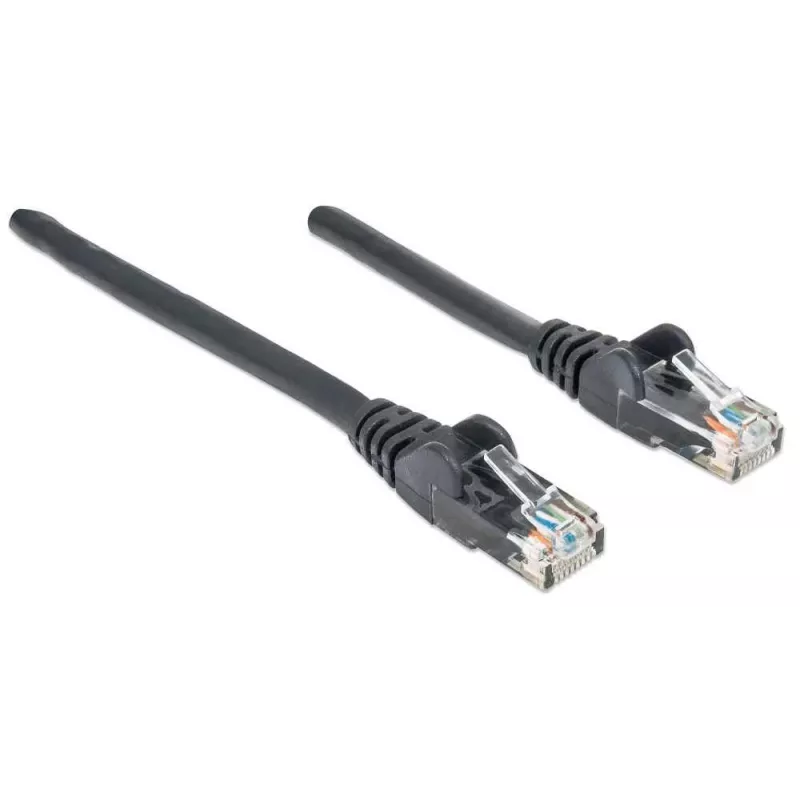 Intellinet tinklo jungiamasis kabelis, Cat6, 0,5 m, juodas, CCA, U/UTP, PVC, RJ45, auksuoti kontaktai, apsaugotas nuo užkabinimo, su gaubtuku, viso naudojimo garantija