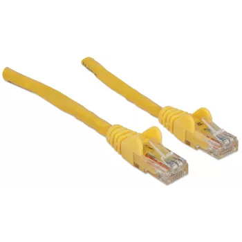 Intellinet tinklo jungiamasis kabelis, Cat6, 2 m, geltonas, CCA, U/UTP, PVC, RJ45, auksuoti kontaktai, apsaugotas nuo užkliuvimo, su gaubtuvais, garantija visam laikui