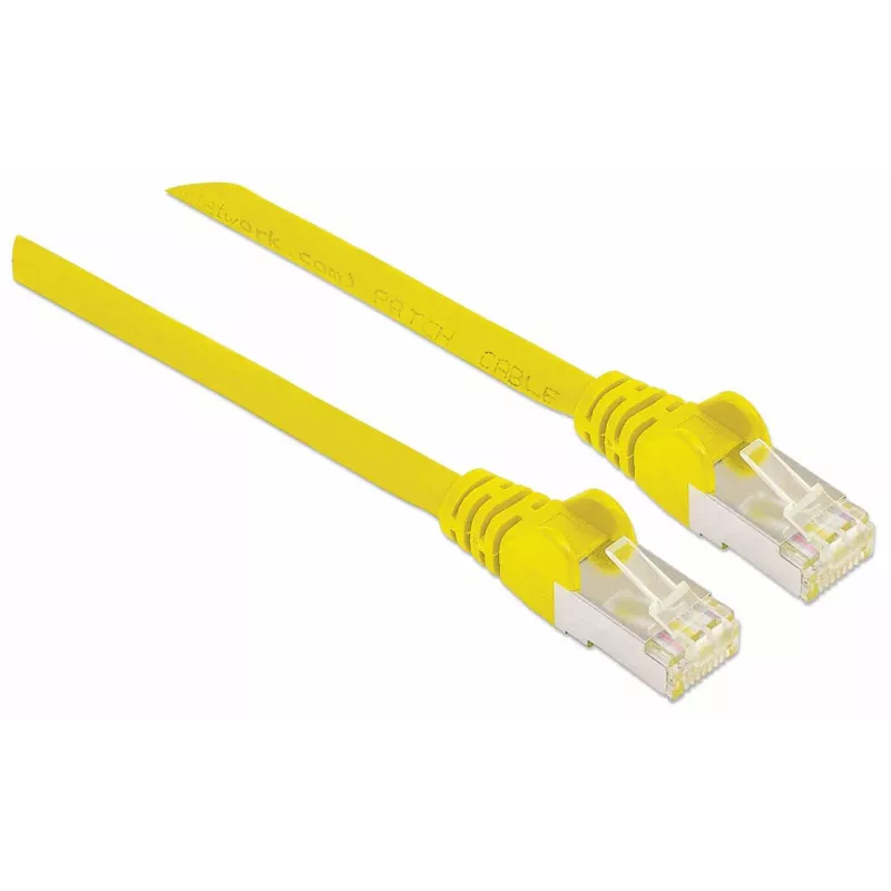 Intellinet tinklo jungiamasis laidas, Cat7 kabelis / Cat6A kištukai, 1m, geltonas, varinis, S/FTP, LSOH / LSZH, PVC, RJ45, paauksuoti kontaktai, su užraktu, su gaubtuvu, viso gyvenimo garantija