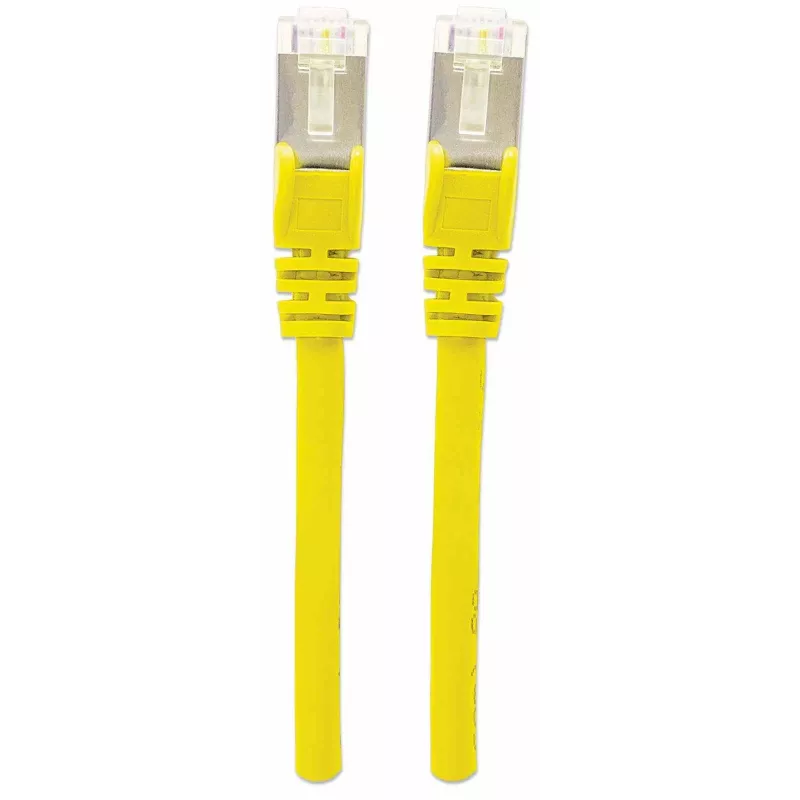 Intellinet tinklo jungiamasis laidas, Cat7 kabelis / Cat6A kištukai, 1m, geltonas, varinis, S/FTP, LSOH / LSZH, PVC, RJ45, paauksuoti kontaktai, su užraktu, su gaubtuvu, viso gyvenimo garantija