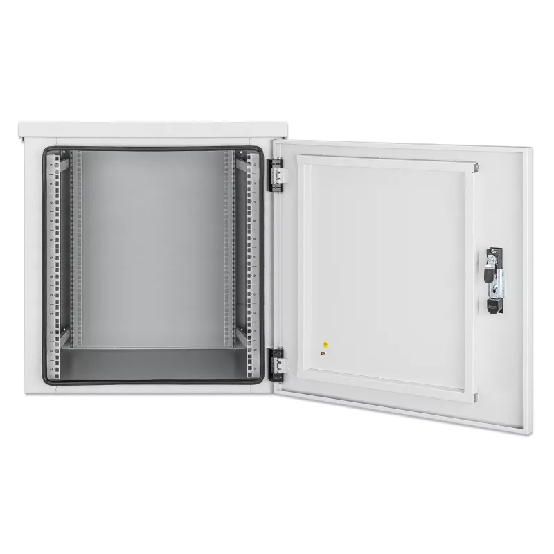 Intellinet Industrial IP55 sieninis 19 inch spintos korpusas su integruotais ventiliatoriais, 12U, 600 mm gylis, su stogo ventiliacijos bloku, dulkėms ir vandeniui atsparus, surinktas, šviesiai pilkas RAL7035