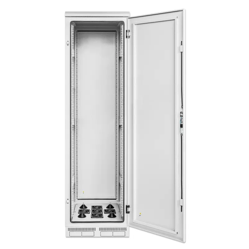 Intellinet pramoninis IP55 19 colių tinklo spintas su integruotais ventiliatoriais, 42U 800 mm gylis, stogo montuojamas keturių ventiliatorių vėdinimo blokas, apsauga nuo dulkių ir vandens srovių, ant grindų statomas, surinktas, šviesiai pilkas RAL7035