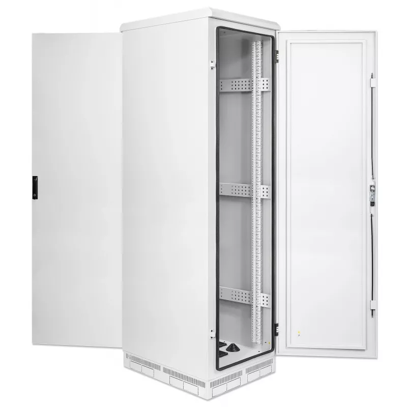 Intellinet pramoninis IP55 19 colių tinklo spintas su integruotais ventiliatoriais, 42U 800 mm gylis, stogo montuojamas keturių ventiliatorių vėdinimo blokas, apsauga nuo dulkių ir vandens srovių, ant grindų statomas, surinktas, šviesiai pilkas RAL7035