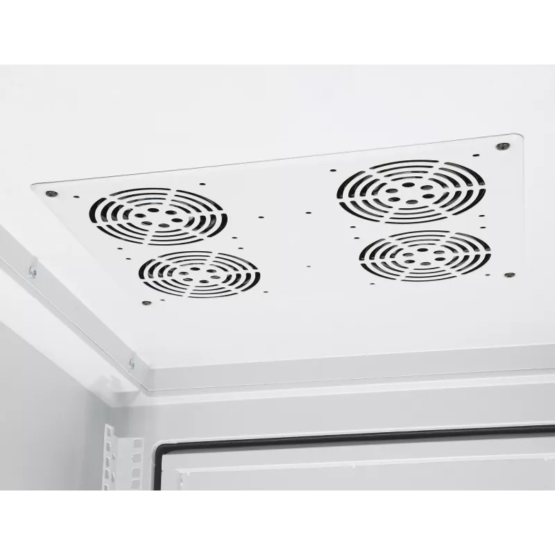 Intellinet pramoninis IP55 19 colių tinklo spintas su integruotais ventiliatoriais, 42U 800 mm gylis, stogo montuojamas keturių ventiliatorių vėdinimo blokas, apsauga nuo dulkių ir vandens srovių, ant grindų statomas, surinktas, šviesiai pilkas RAL7035