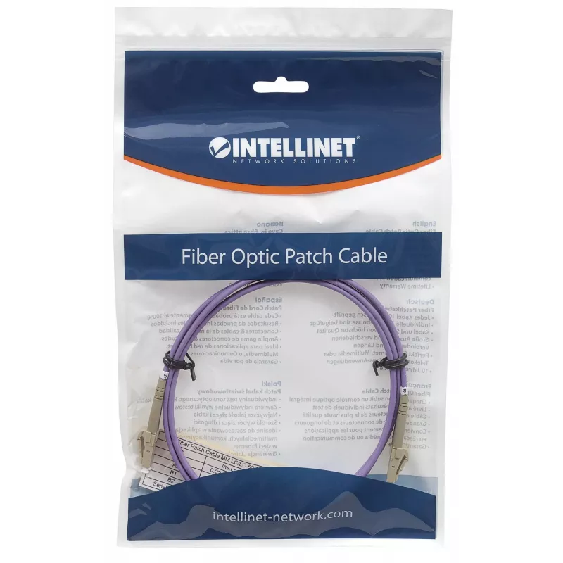 Intellinet Fiber Optic Patch Cable, OM4, LC/LC, 2m, Violet, Duplex, Multimode, 50/125 µm, LSZH, Fibre, Lifetime Warranty