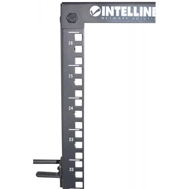 Intellinet 19 colių tinklo stovas - atviras rėmas (4 stulpeliai), 26U, juodas, plokščias paketas, maks. 360 kg