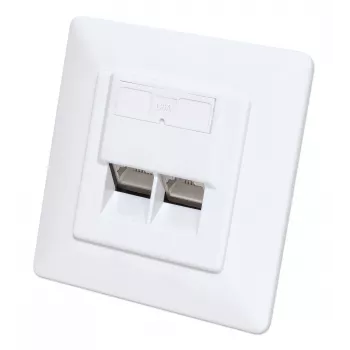 Intellinet 2-Port Cat6a 10G Ekranuota RJ45 Sieninė Jungtis su Plokščiu Montavimu ir Rozete, STP, Signal White RAL9003